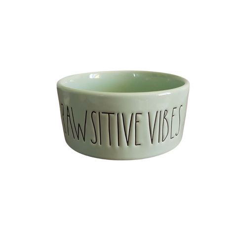 Rae Dunn Ceramic Bowl 'Pawsitive Vibes' Mint Green